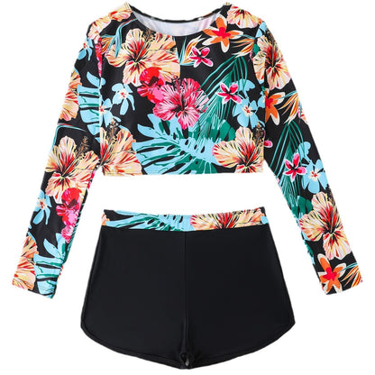 Damen Langarm-Bikinioberteil mit sportlichem Schnitt und floralem Design Stalluxe