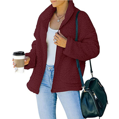 Damen kuschelige Fleecejacke mit Oversized-Schnitt und tiefem Kragen Stalluxe