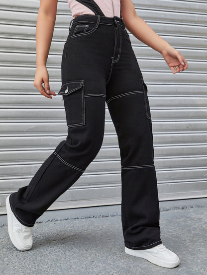 Damen Cargo-Hose mit hohem Bund und utilitaristischen Taschen Stalluxe