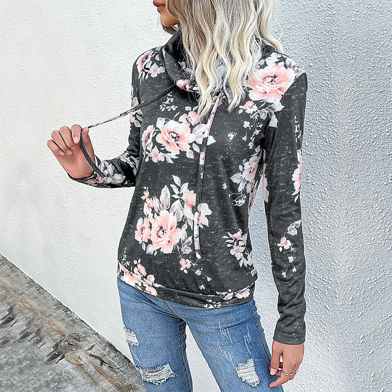 Damen lässiger Sweater mit Blumenmuster und hochgeschlossenem Kragen Stalluxe