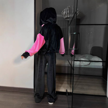 Damen sportlicher Fleece-Cropped-Hoodie mit hohem Kragen und breiten Ärmeln Stalluxe