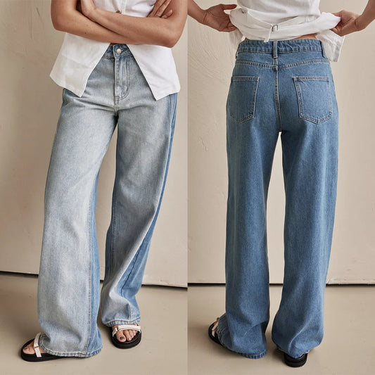 Damen Weit geschnittene Jeans mit hohem Bund und seitlichen Kontraststreifen Stalluxe
