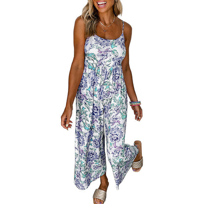 Damen luftiger Jumpsuit mit floralen Mustern und schmalen Trägern Stalluxe