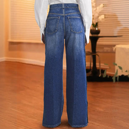 Damen Weite Denimhose mit Knopfleiste und hohem Bund Stalluxe