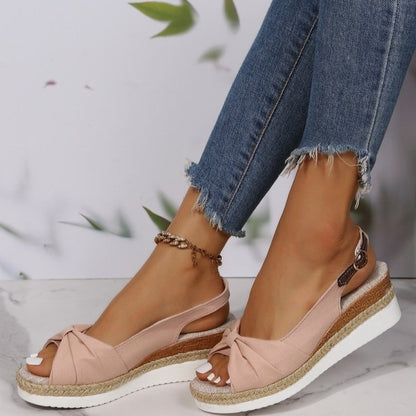Damen Wedge-Sandalen mit elegantem Knoten und komfortablem Fußbett Stalluxe