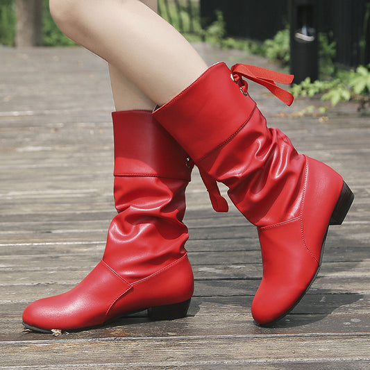 Damen Modische Stiefel mit elegantem Raffung-Design und praktischem Schnürdetail Stalluxe