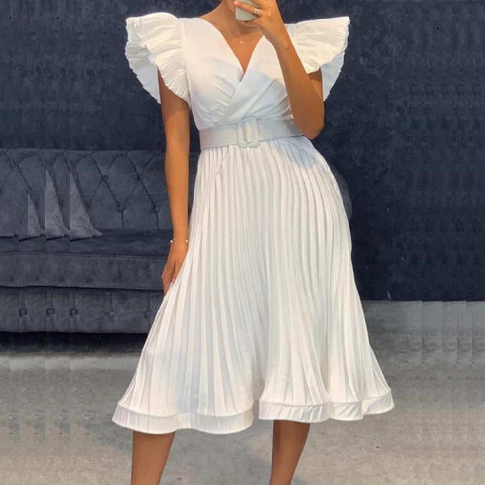Damen Wickelkleid mit eleganten Plisseefalten und tailliertem Gürtel Stalluxe