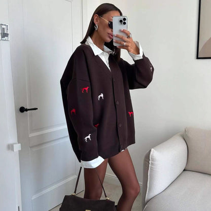 Damen kuscheliger Over-Sized Strickcardigan mit einzigartiger Stickerei Stalluxe