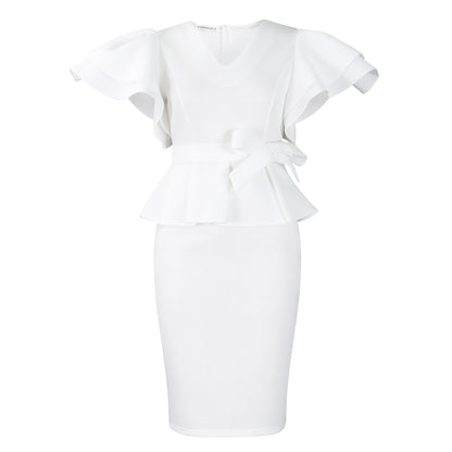 Damen Edles Kleid mit Rüschenshoulder Stalluxe