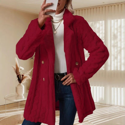 Damen Plüschmantel mit strukturiertem Design und großen Knöpfen Stalluxe