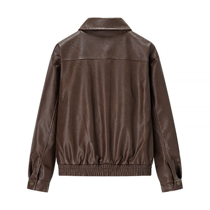 Damen modische Kunstlederjacke mit praktischen Pattentaschen und elastischem Saum Stalluxe