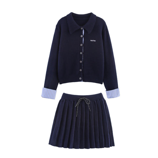 Damen Set aus Strickjacke und Rock mit eleganter Plissee-Optik Stalluxe