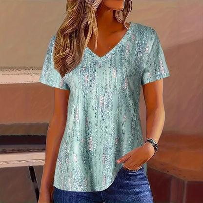 Damen Glitzerndes V-Ausschnitt T-Shirt mit kurzen Ärmeln Stalluxe