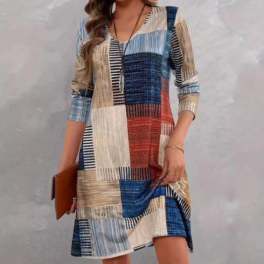 Damen Freizeitkleid mit grafischem Muster und lockerem Schnitt Stalluxe