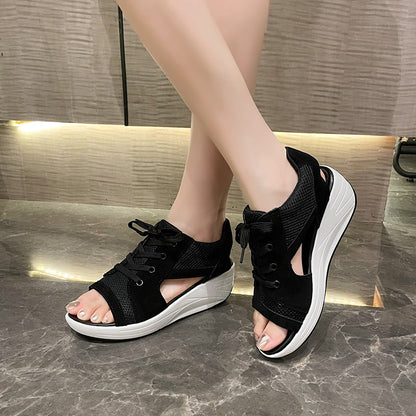 Damen sportliche Sandalen mit atmungsaktivem Mesh-Obermaterial und flexiblem Keil Stalluxe
