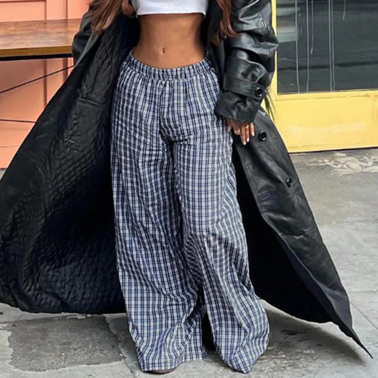 Damen Weite Karottenhose mit elastischem Bund und feinem Karo-Muster Stalluxe