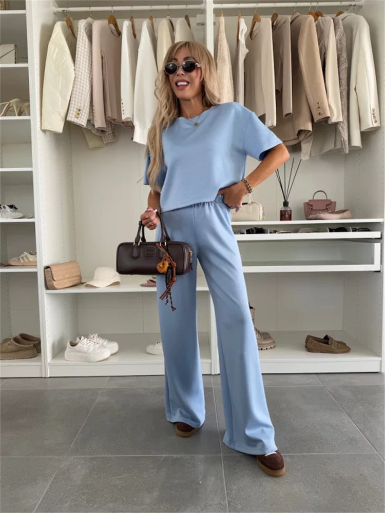 Damen lässiges Cropped Oberteil und weit geschnittene Hose Set Stalluxe