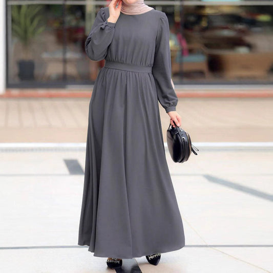 Damen Maxikleid mit elastischem Taillenbund und langen Ärmeln Stalluxe