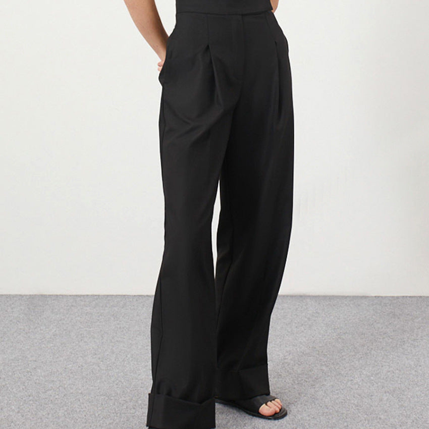 Damen Elegante, lockere Hosen mit hohem Bund und Falten Stalluxe