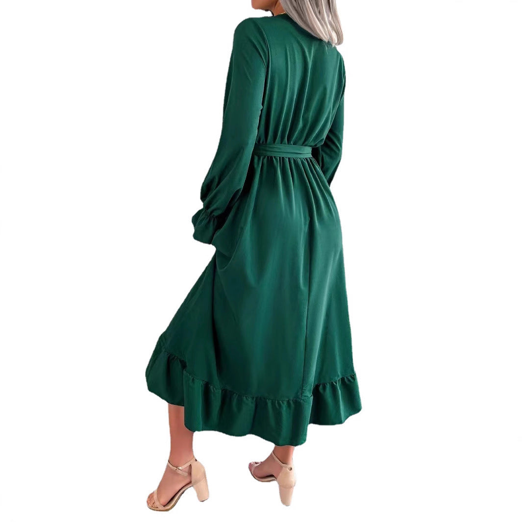 Damen Maxikleid mit eleganter V-Ausschnitt und Rüschendetails Stalluxe