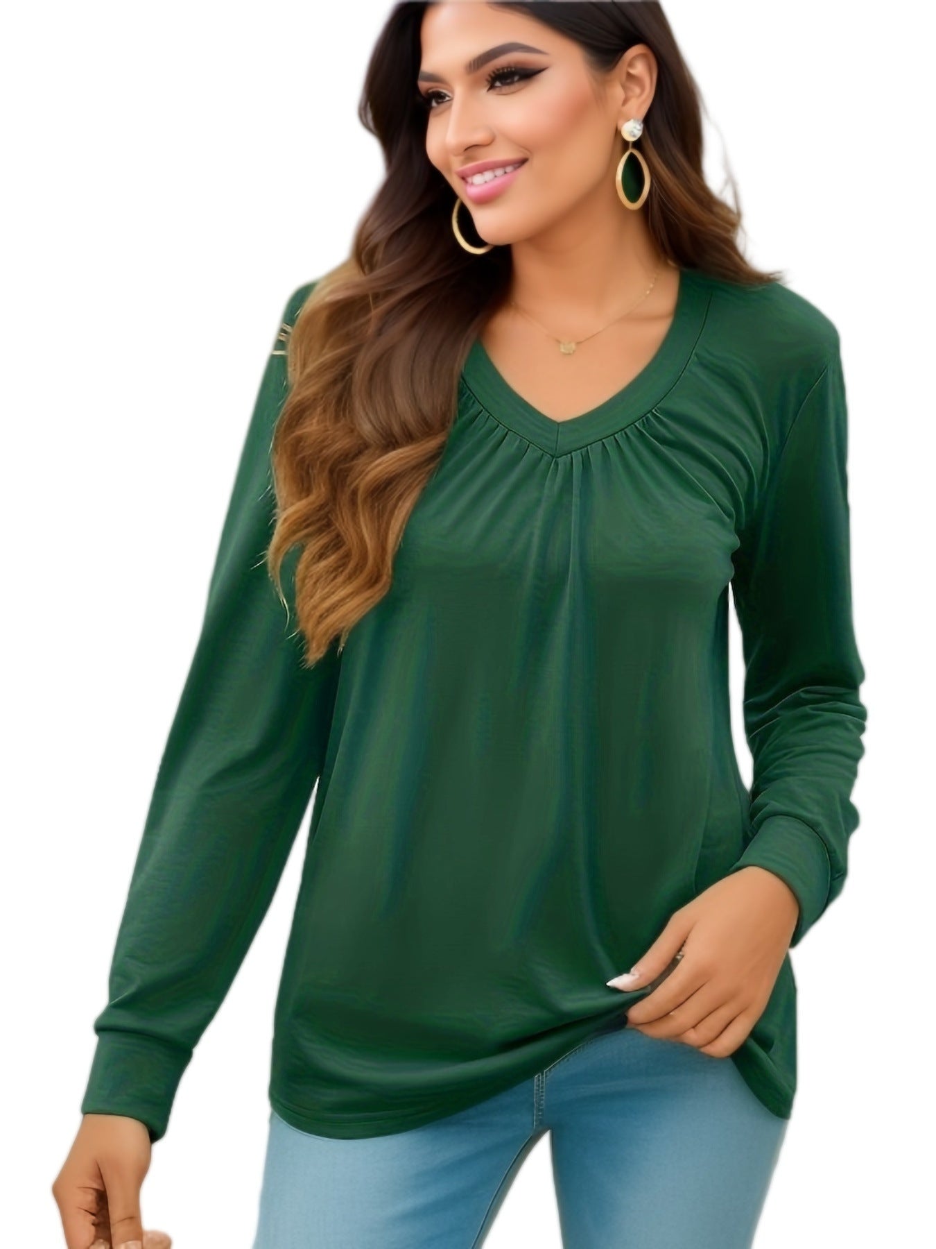 Damen V-Ausschnitt Langarmshirt mit geschmackvollem Faltenwurf und lässiger Passform Stalluxe