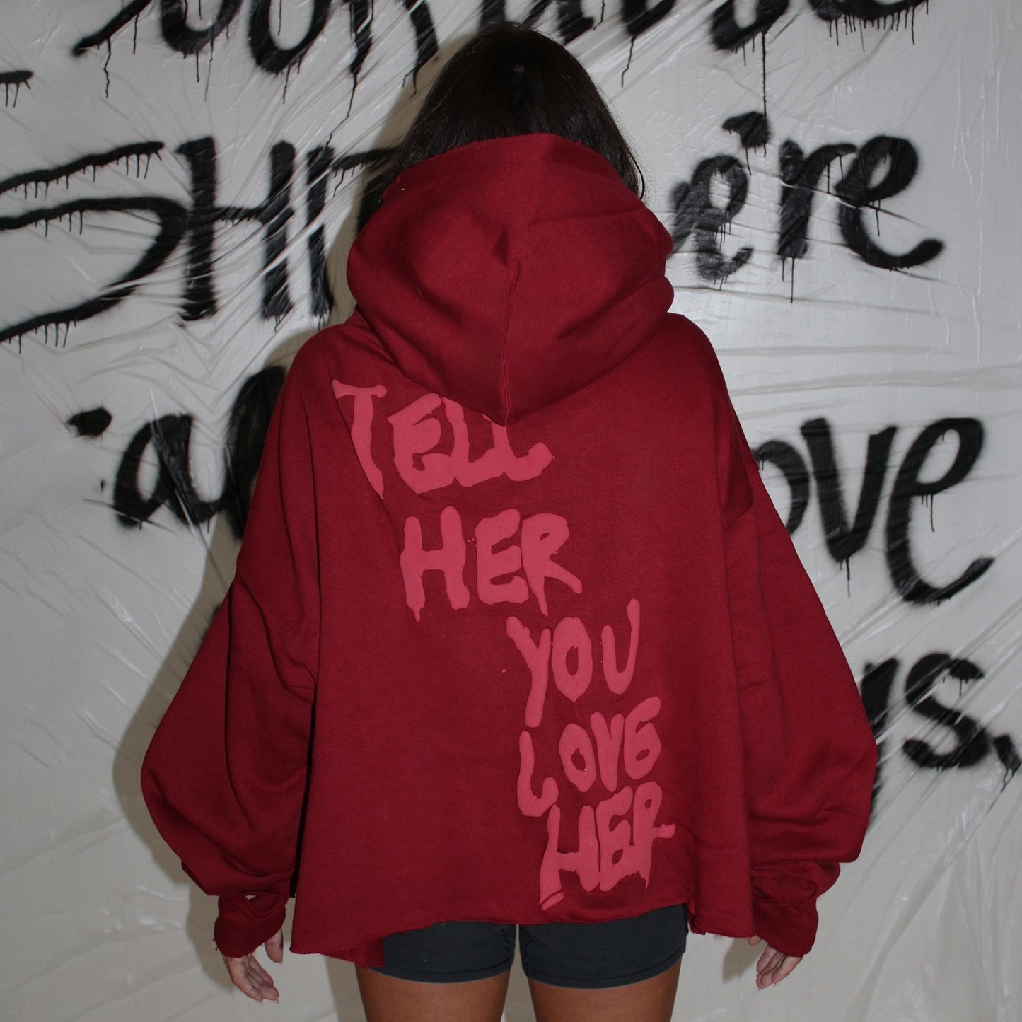 Damen Modischer Oversized Hoodie mit grafischem Print und Distressed-Details Stalluxe