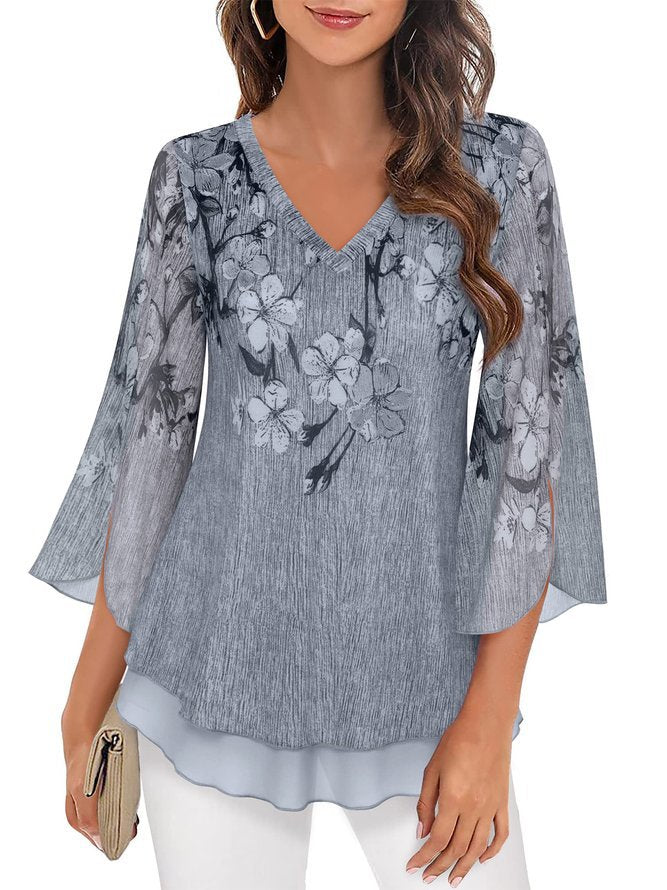 Damen Blumengemusterte Viskosebluse mit weiten Ärmeln Stalluxe