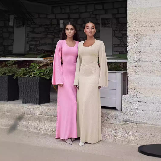 Damen Maxikleid mit langem, weitem Ärmel und elegantem Quadrat-Ausschnitt Stalluxe
