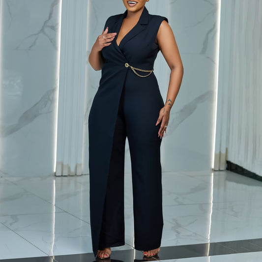 Damen Stylischer Jumpsuit mit eleganter Drapierung und seitlichem Glitzerakzent Stalluxe