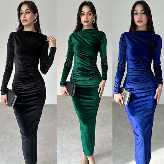 Damen Elegantes Maxikleid mit figurformendem Design und langen Ärmeln Stalluxe