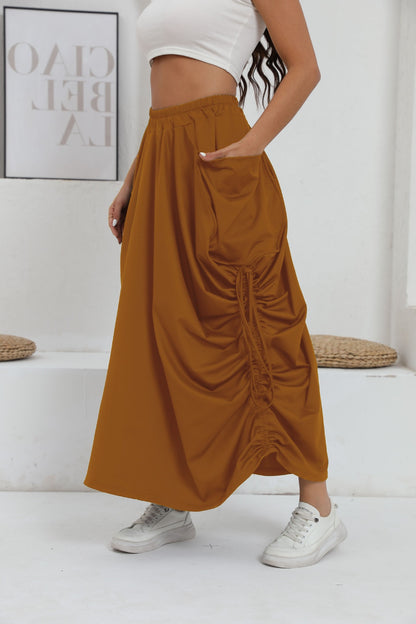Damen lange Oversize-Rock mit Taschen und Raffung Stalluxe