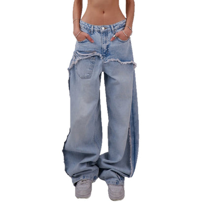 Damen Distressed Wide-Leg Jeans mit fransigen Abschlüssen Stalluxe