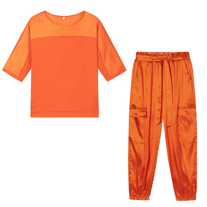 Damen Satin-Sportanzug mit lässigem Schnitt und Taschen Stalluxe