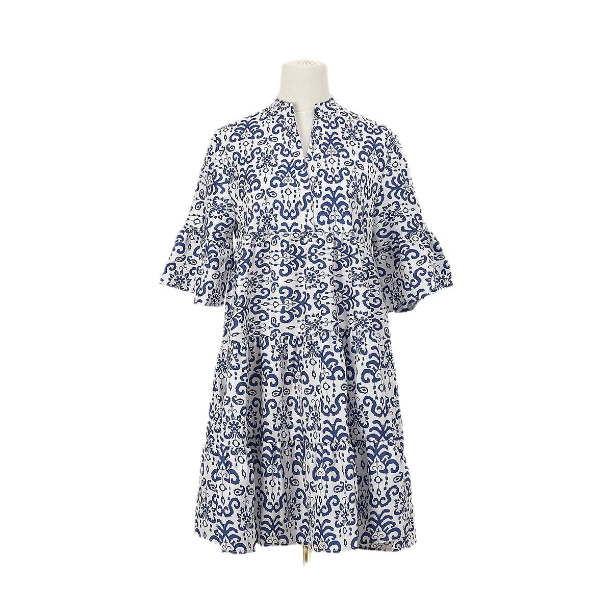 Damen Hemdblusenkleid mit voluminösen Volantärmeln und verspielt floralem Muster Stalluxe