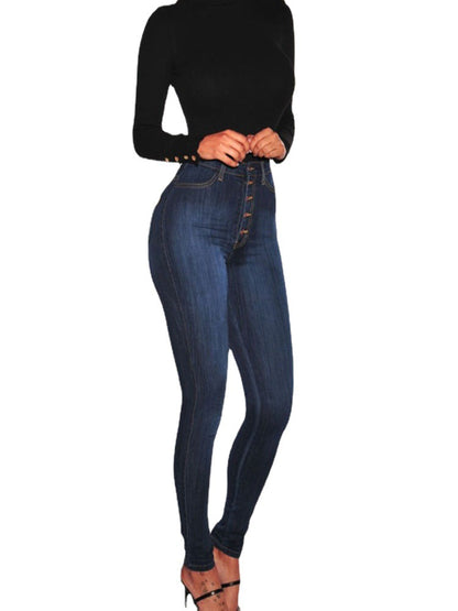 Damen High-Waist Skinny-Jeans mit Knopfdesign und figurbetontem Schnitt Stalluxe