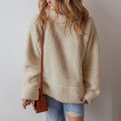 Damen Kuscheliger Fleece-Pullover mit hohem Kragen und weitem Schnitt Stalluxe