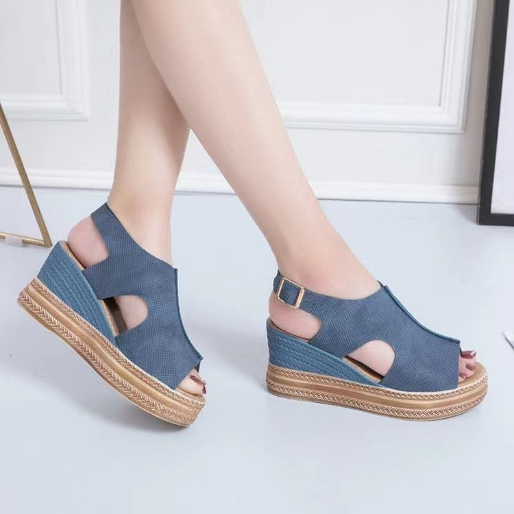 Damen elegante und bequeme Wedge-Sandalen mit offener Ferse und verstellbarem Riemen Stalluxe