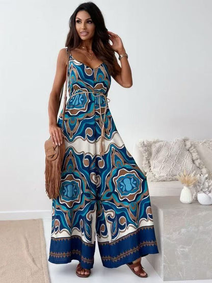 Damen Jumpsuit mit weitem Bein und verspieltem Musterdruck Stalluxe