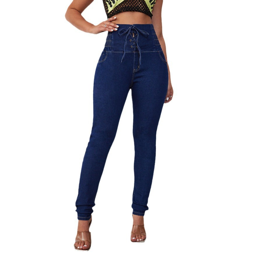 Damen Hochtaillierte Jeans mit verstellbarem Kordelzug und taillierter Passform Stalluxe