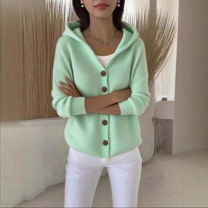 Damen lässige Strickjacke mit Kapuze und Knopfverschluss Stalluxe