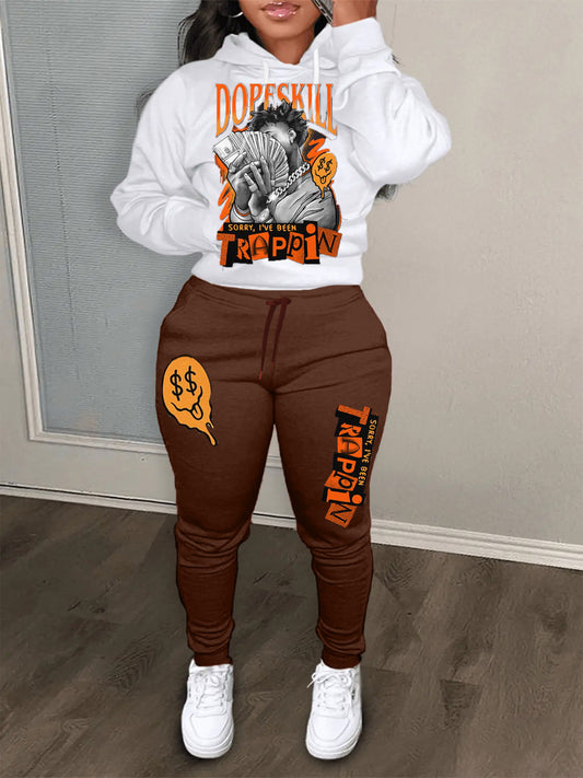 Damen bequeme Hoodie und Jogginghose Set mit kreativem Druck Stalluxe