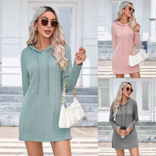 Damen Strickkleid mit Kapuze und modischem Noppenmuster Stalluxe