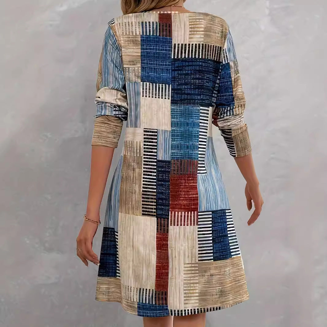 Damen Freizeitkleid mit grafischem Muster und lockerem Schnitt Stalluxe