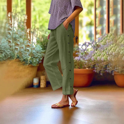 Damen Leichte und luftige Sommerhose mit seitlichen Knöpfen Stalluxe