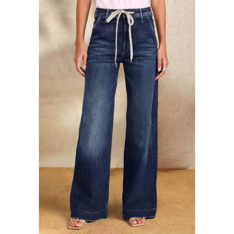 Damen Weit geschnittene Jeans mit lässigem Kordelzug und hohem Bund Stalluxe