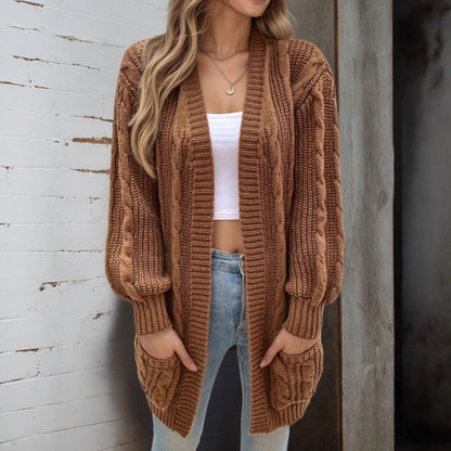 Damen Strickjacke im breiten Rippdesign mit praktischen Taschen Stalluxe
