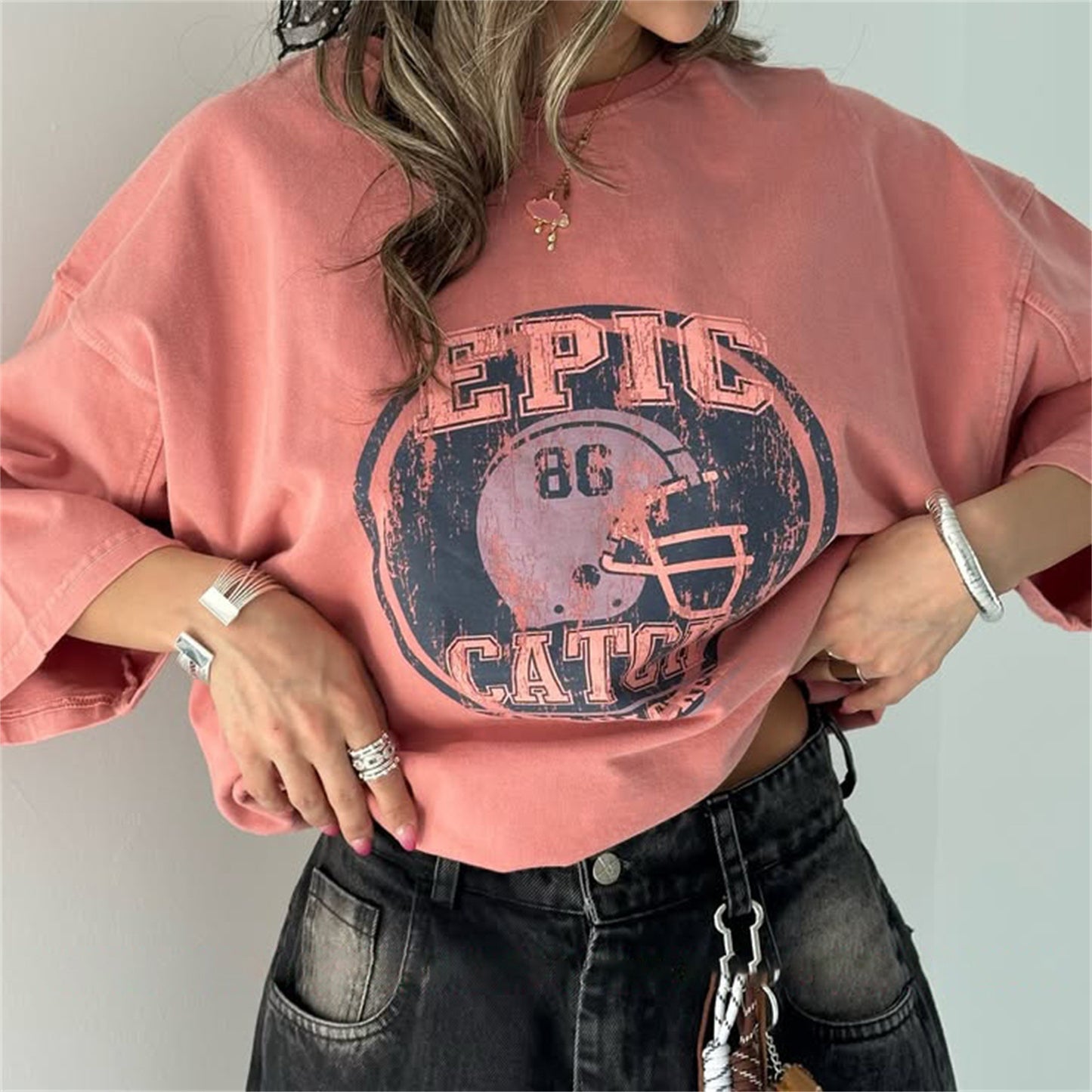 Damen Oversized T-Shirt mit Grafischem Print Stalluxe