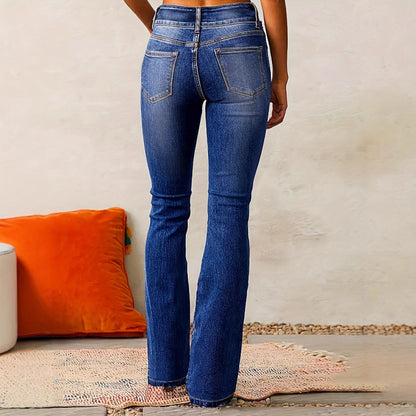 Damen Bootcut Jeans mit hohem Bund und modischen Knöpfen Stalluxe