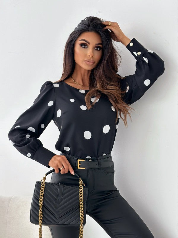 Damen Bluse mit Punkten und puffärmeligem Design Stalluxe