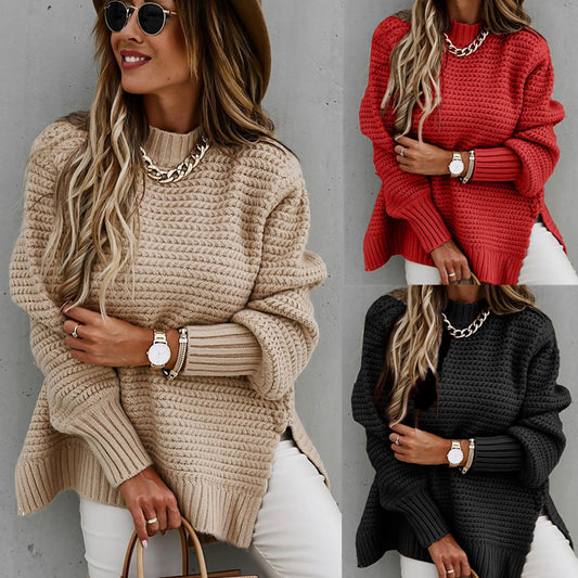 Damen Grobstrickpullover mit modernem Strukturdesign und hohen Kragen Stalluxe